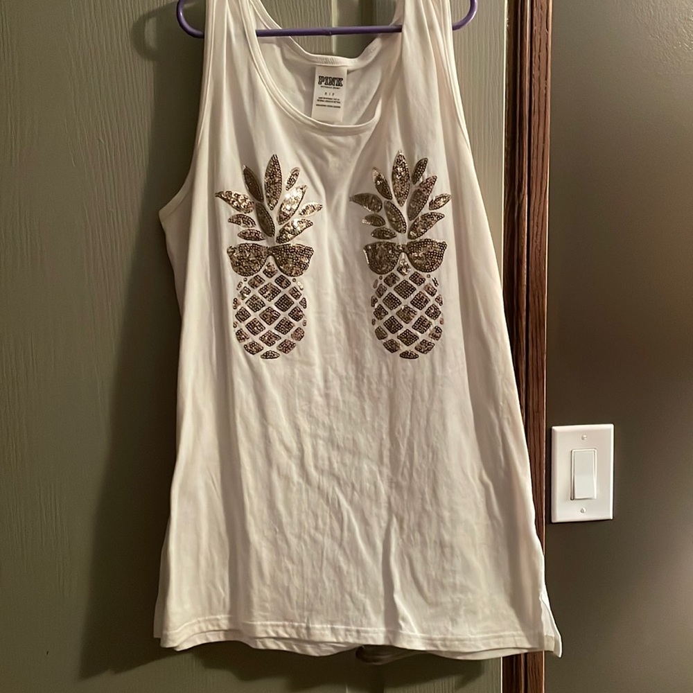 Victoria’s Secret PINK Gold Pineapple Sequin Bling Tank Top - Size Small